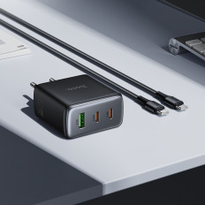 Сетевое зарядное устройство с вых.USB,2*Type-C,3.0A,черный C160A Upgrade GaN PD65W+QC3.0,с каб.Type-C
