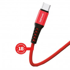 Кабель USB-Type-C, 1.0м, для зарядки и передачи данных, красный, (GP02T) GoPower 2.4A, нейлон (тканевая оплётка), быстрая зарядка