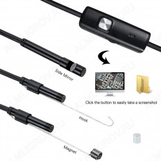 Эндоскоп OT-SME14 с microUSB/TYPE-C камерой (Длина зонда 2м) ОРБИТА для ОС Андроид и PC.; разрешение видео/фото 1280х720; увеличение; угол обзора камеры 70гр.; LED подсветка
