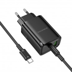 Сетевое зарядное устройство с вых.USB,Type-C,3.0A,черный BA87A Flare star PD65W +QC3.0,с каб.Type-C