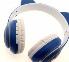 Наушники беспроводные STN-28 Cat, Синий, накладные с микрофоном, дизайн с кошачьими ушками