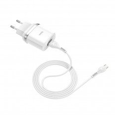 Сетевое зарядное устройство с выходом 1*USB, 2.4A, белое, QC3.0 кабель microUSB C12Q HOCO Uвх=100-240VAC; Uвых=DC5V/2.4A