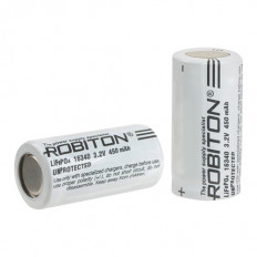 Аккумулятор 16340-450р (3.2V, 450mAh) LiFe ROBITON LiFePO4; 16.5*37мм с защитой от чрезмерного заряда/разряда (цена за 1 аккумулятор)
