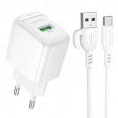 Сетевое зарядное устройство с выходом 1*USB, 3.0А, белый, кабель Type-C, BAS42A; BOROFONE QC3.0; Uвх=100-240VAC; Uвых=DC5V/3.0A