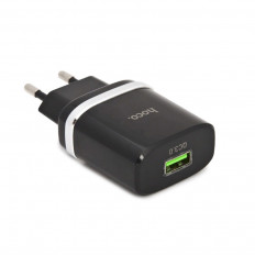 Сетевое зарядное устройство с выходом USB, 3.0А, черное, QC3.0, C12Q Smart; HOCO QC3.0; Uвх=100-240VAC; Uвых=DC5V/3.0A