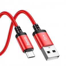 Кабель USB-microUSB, 1.0м, для зарядки и передачи данных, красный, (X89 Wind) HOCO 2.4A, тканевая оплетка, ...