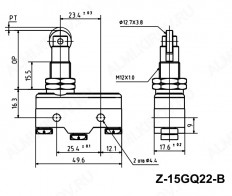 Переключатель Z-15GQ22-B ON-(ON) толкатель роликовый продольный 15A/250V; 3 pin