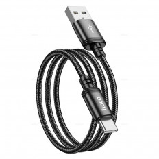 Кабель USB-Type-C, 1.0м, для зарядки и передачи данных, чёрный, (X89 Wind) HOCO 3A, тканевая оплетка, ...