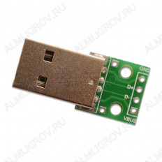 Модуль Плата-переходник USB 2.0 (штекер) No name Плата со штекером USB 2.0, и выводом всех контактов разъема с шагом 2.54 мм.