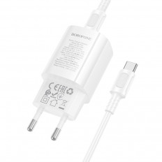 Сетевое зарядное устройство с вых.USB,Type-C,3.0A,белый BA104A Pudding PD20W +QC3.0,с каб.Type-C