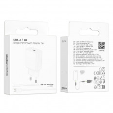 Сетевое зарядное устройство с выходом USB, 1.5А, белый, BA110A Lemi, с кабелем USB-microUSB;