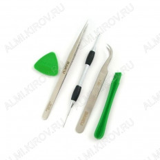 Набор отверток BK-7285 BAKU пицет прямой, пинцет угловой, отвертка крестовая, медиатор и инструмент для открытия корпуса.