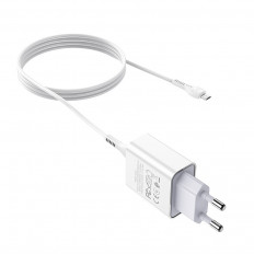 Сетевое зарядное устройство с выходом USB, 2.1А, белый, C81A, с кабелем USB-microUSB;