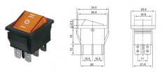 Сетевой выключатель RWB-509 (SC-767) ON-OFF-ON красный с фиксацией с нейтралью с подсветкой 27,8*21,8mm; 15A/250V; 6 pin