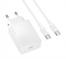 Сетевое зарядное устройство с выходом Type-C, 3.0А, 20W, белый, BAS73A Source, каб. Type-C- Type-C