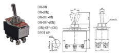 Тумблер RWC-609 (250V;10A) (ON)-OFF-(ON) без фиксации 10A/250V; 6pin
