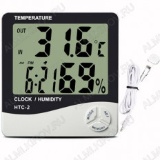 Термометр цифровой HTC-2(HOM12) Измерение наружной и внутренней температуры, внутренней влажности; часы/таймер;