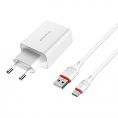 Сетевое зарядное устройство с выходом USB, 3.0А, 18W, белый, BA21A, с кабелем USB-Type-C, поддержка