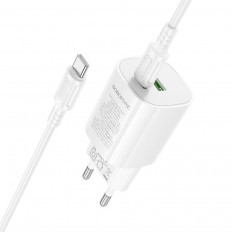 Сетевое зарядное устройство с вых.USB,Type-C,3.0A,белый BA104A Pudding PD20W +QC3.0,с каб.Type-C