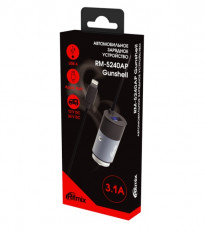 Автомобильное зарядное устройство с выходом 1*USB, 3.1A, черный, RM-5240AP Gunshell + Lightning