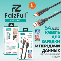 Кабель USB-Type-C, 1.0м, для зарядки и передачи данных, черный, (FR48) FaizFull 5.0A, силикон, ...