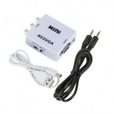 Видеоконвертер RCA+AUDIO TO VGA+AUDIO (5-981B) (AV2VGA) PREMIER Вход видео RCA + аудио L/R RCA; выход VGA + аудио L/R 3.5мм; питание 5VDC от USB
