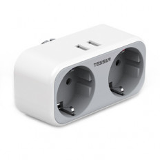 Фильтр сетевой TS-321-DE Grey (2 розетки + 2 USB-разъема) TESSAN 16A, ABS-пластик, макс. нагрузка 3600Вт; USB(5V, 2.4A)