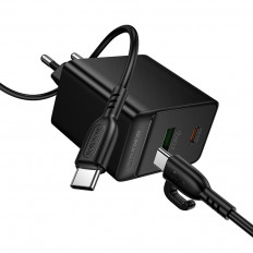 Сетевое зарядное устройство с вых.USB,Type-C,PD65W +QC3.0, BAS17A Erudite ,черный ,с каб.Type-C