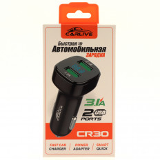 Автомобильное зарядное устройство с выходом 2*USB, 3A, CR30, черный, с вольтметром