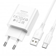 Сетевое зарядное устройство с выходом USB, 2.1А, белый, BA74A Aspirer, с кабелем USB-Type-C;
