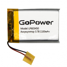 Аккумулятор LP603450-PCB-LD (3.7V; 1100mAh) GoPower Li-Pol; 6,0*34*50мм (цена за 1 аккумулят