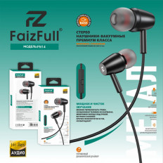 Наушники проводные FN14 , внутриканальные,с микрофоном, универсальные, разъем 3.5mm, черные