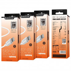 Кабель USB-Lightning, 2.0м, для зарядки и передачи данных, белый, (BX14) BOROFONE 2.4A, ПВХ (PVC), ...