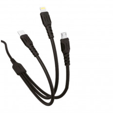 Кабель USB-Multi 3в1 micro+Lightning+Type-C черный GP05-3-1 GoPower 2.4A, ПВХ (PVC), быстрая зарядка