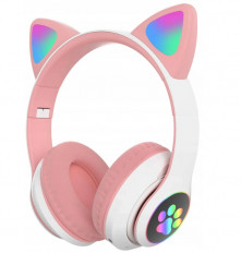 Наушники беспроводные STN-28 Cat, Розовый, накладные с микрофоном, дизайн с кошачьими ушками