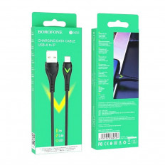 Кабель USB-Lightning, 1.0м, для зарядки и передачи данных, чёрный, (BX65) BOROFONE 2.4A, силикон, индикатор