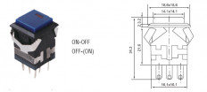 Кнопка RWD-322 (KD2-21) ON-ON черная, с фиксацией, с подсветкой 3V 17.2x17.2mm; 3A/250VAC; 8pin