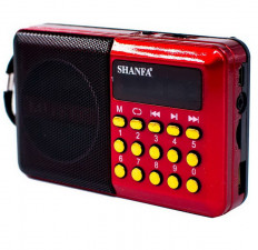 Радиоприемник H044U красный Shanfa УКВ 87,0-108.0 МГц; USB, microSD.AUX; Питание от аккумулятора . Зарядка через шнур USB
