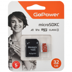 Карта MicroSDHC 32Gb (Class 10) UHS-I V30 80Mb/s + SD adapter GoPower + SD adapter