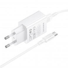 Сетевое зарядное устройство с выходом USB, 3.0А, белый, BA111A Star,с кабелем USB-Type-C, поддержка QC3.0;