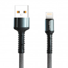 Кабель USB-Lightning, 1.0м, для зарядки и передачи данных, чёрный, (K-71) FAISON 3.0A, нейлон, ...