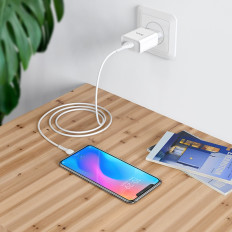 Сетевое зарядное устройство с выходом USB, 2.1А, белый, C81A, с кабелем USB-microUSB;