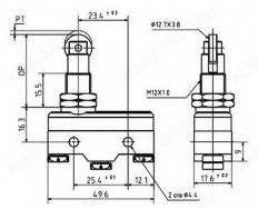 Переключатель LXW5-11Q1 ON-(ON) толкатель роликовый продольный 15A/250V; 3 pin