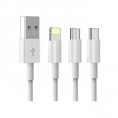 Кабель USB-Multi 3в1 microUSB + Lightning + Type-C белый D22E DENMEN 2.4A, силикон, ...