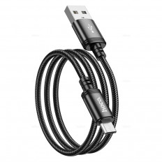 Кабель USB-microUSB, 1.0м, для зарядки и передачи данных, чёрный, X89 Wind HOCO 2.4A, тканевая оплетка, ...