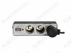 Разветвитель прикуривателя 3 в 1 + USB-разъем (арт. A/G4001) WF-0096 12В (12-16В), 5A, 60Вт, 1USB 5В 0.5A, шнур 0.5м