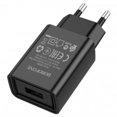 Сетевое зарядное устройство с выходом USB, 2.1A,черное BA68A BOROFONE Uвх=100-240VAC; Uвых=DC5V/2.1A