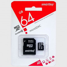 Карта MicroSDXC 64Gb (Class 10 ) SMART BUY USB 2.0 + SD adapter