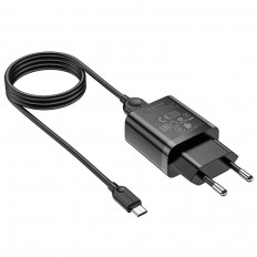Сетевое зарядное устройство с выходом USB, 2.1А, черное, кабель microUSB, BA52A; BOROFONE Uвх=100-240VAC; Uвых=DC5V/2.1A