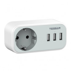Фильтр сетевой TS-329 Grey (1 розетка + 3 USB-разъема) TESSAN 16A, ABS-пластик, макс. нагрузка 3600Вт; USB(5V, 2.4A)